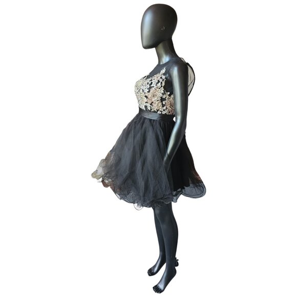 Black/Silver/Gold Embroidered Illusion Full Skirt Party Dress - Mori Lee - Picture 7 of 9